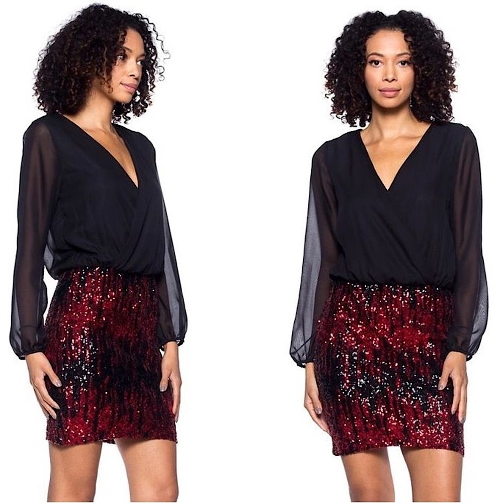 βTIS THE SEASON #41 Sparkling Red Sequin Long Sleeve Party Dress S M L - Picture 3 of 5